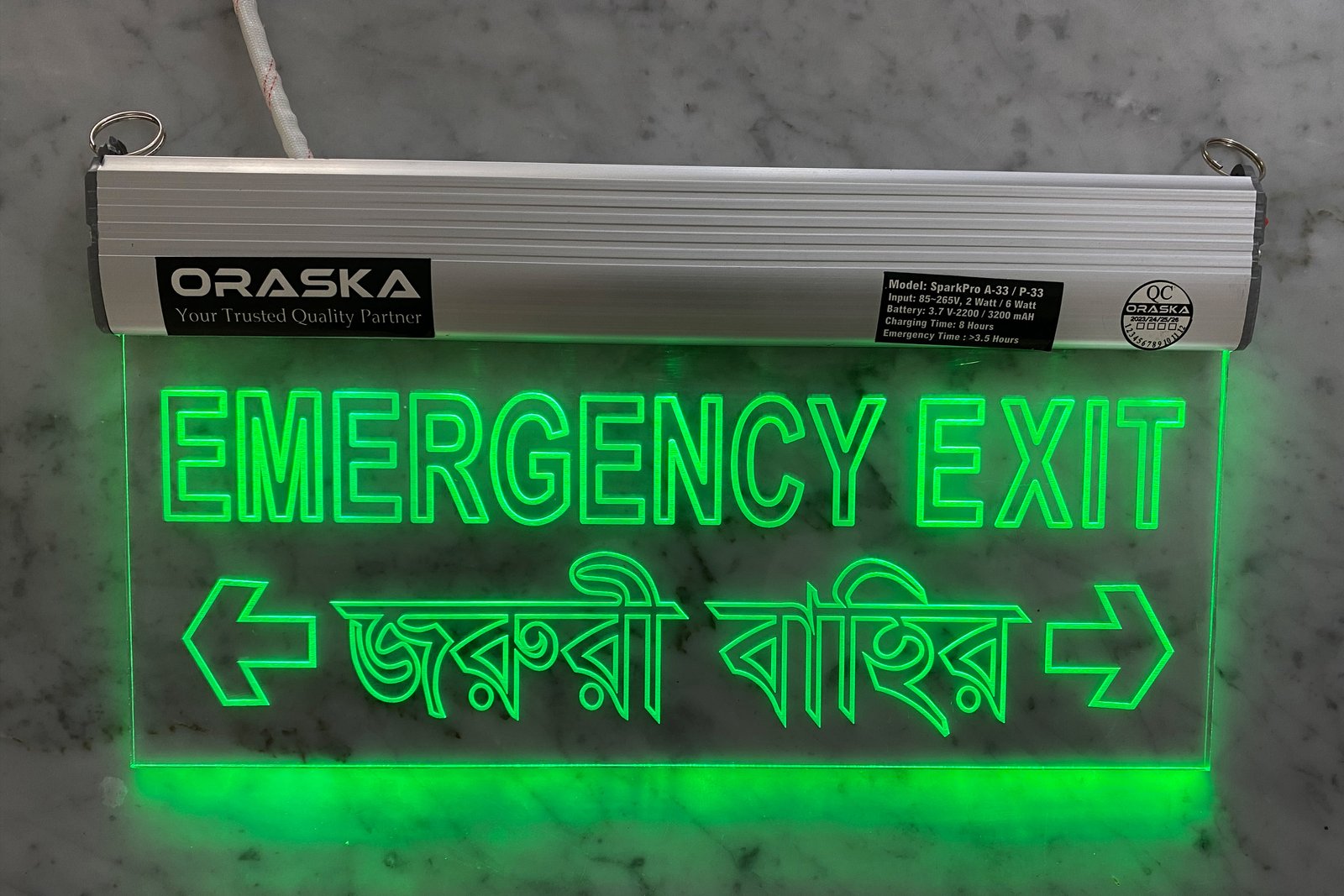 ORASKA Both Way Directional Clear Type Exit Sign Light 4-5hrs Backup SparkPro A-33 Best Quality
