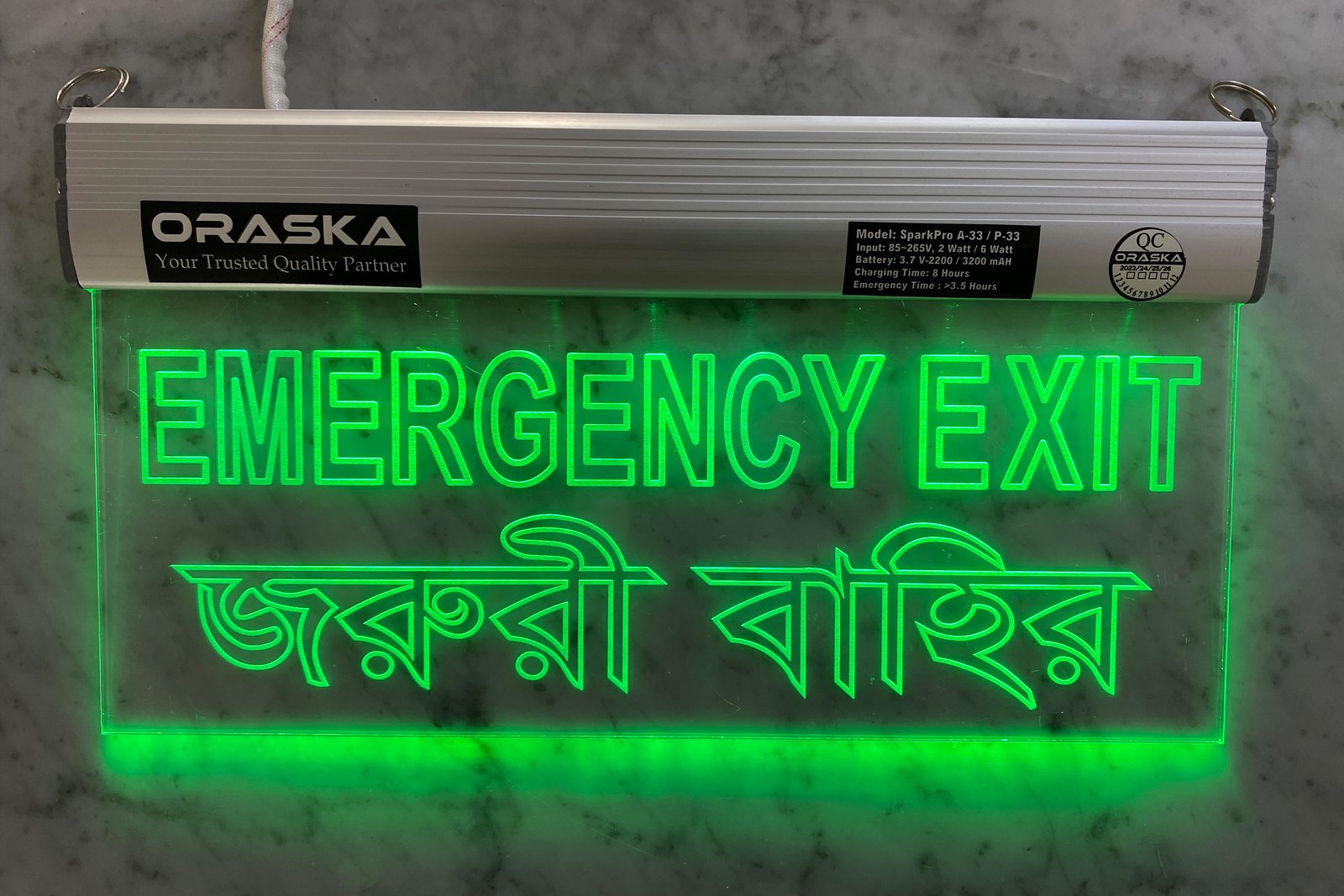 ORASKA Clear Type Emergency Exit Sign Light 4-5hrs Backup SparkPro A-33 Best Quality