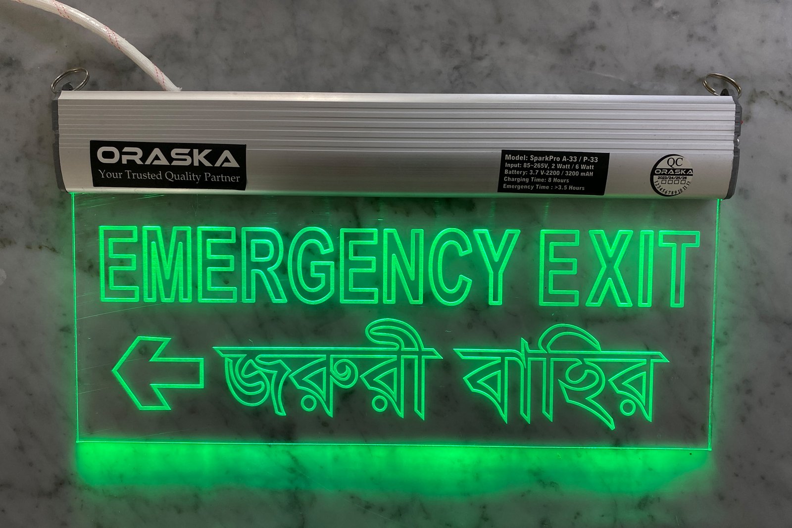 ORASKA Left Way Directional Clear Type Exit Sign Light 4-5hrs Backup SparkPro A-33 Best Quality