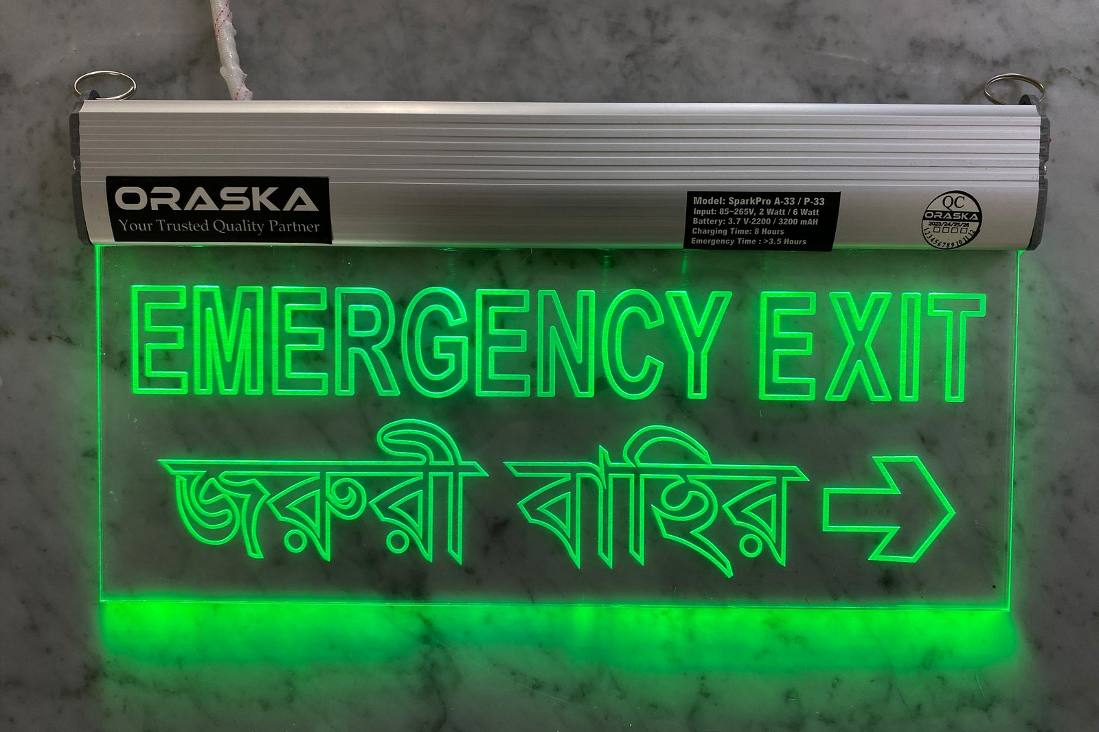 ORASKA Right Way Directional Clear Type Emergency Exit Sign Light 4-5hrs Backup SparkPro A-33 Best Quality