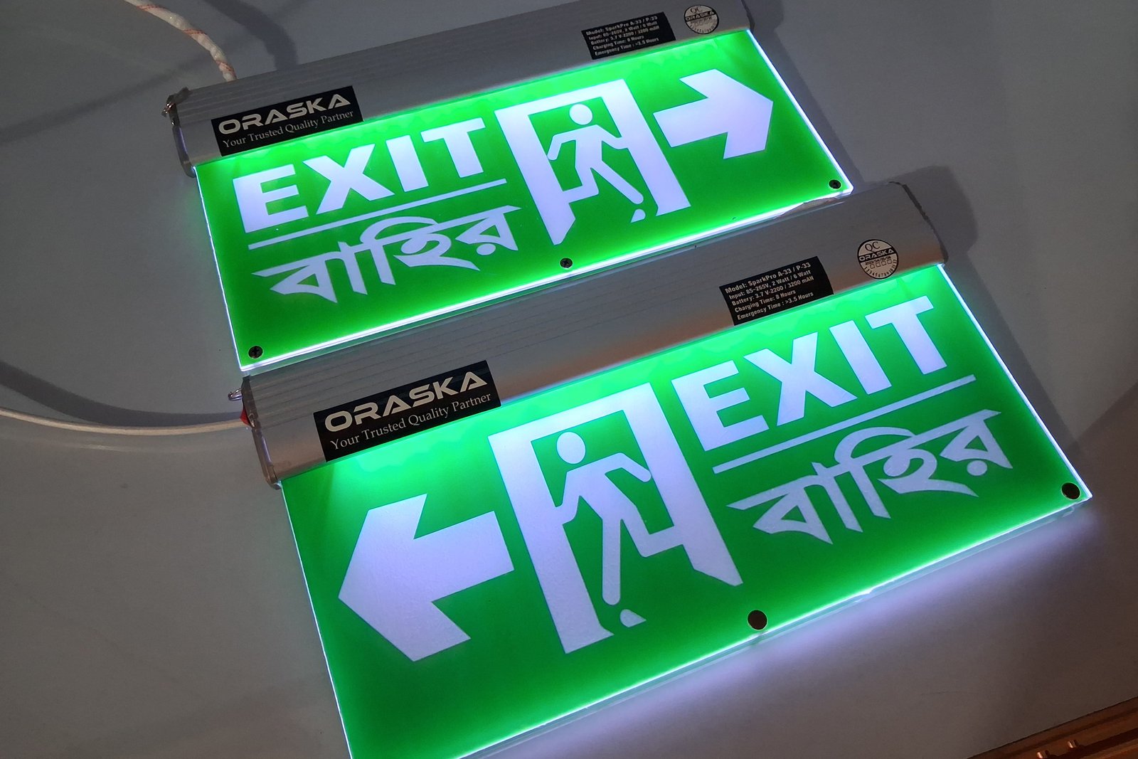 Best Quality Emergency Exit Sign Light Both Side View ORASKA Bangladesh