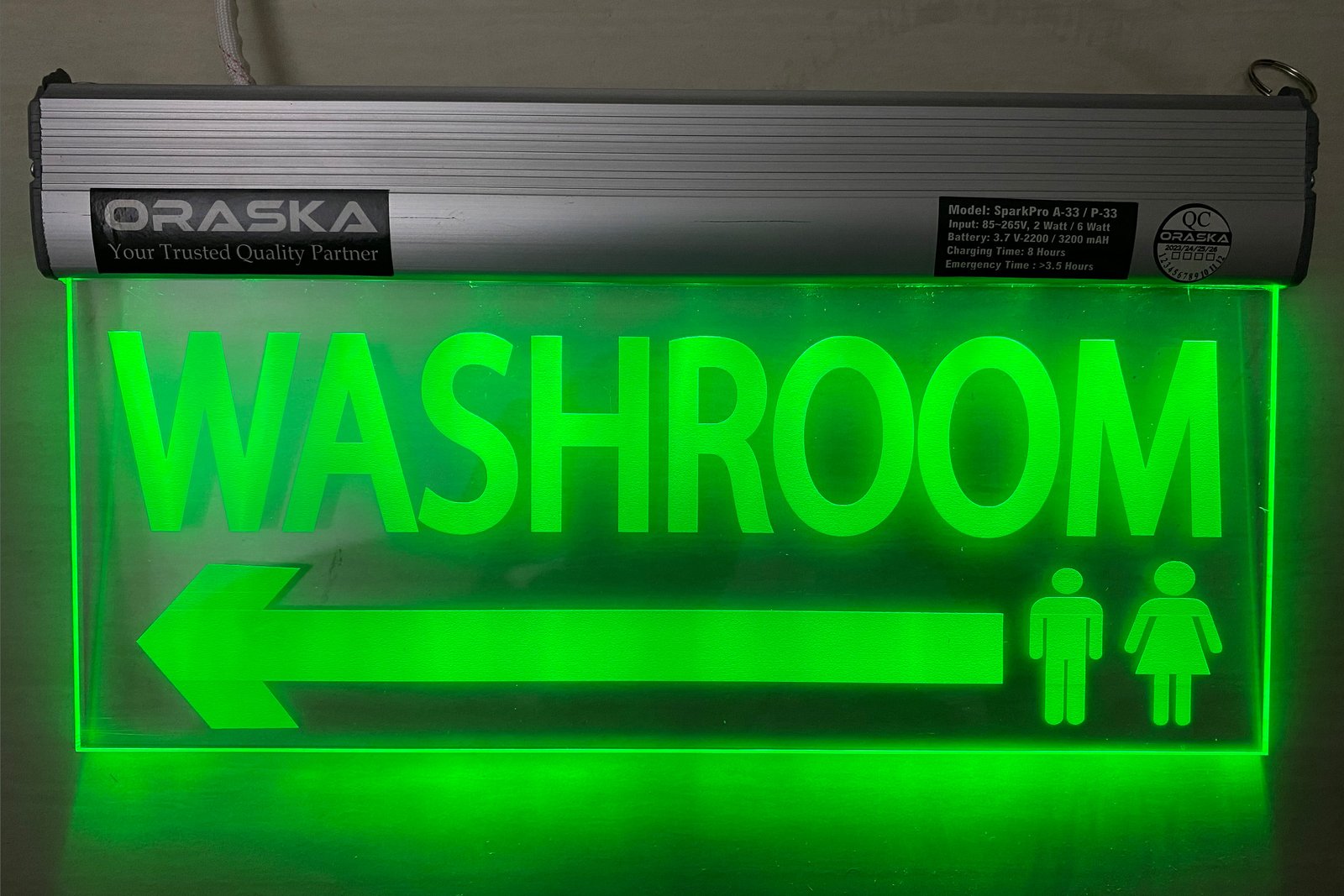 ORASKA Emergency Clear Exit Sign Light SparkPro A-33 Washroom Sign 14 by 8 inch