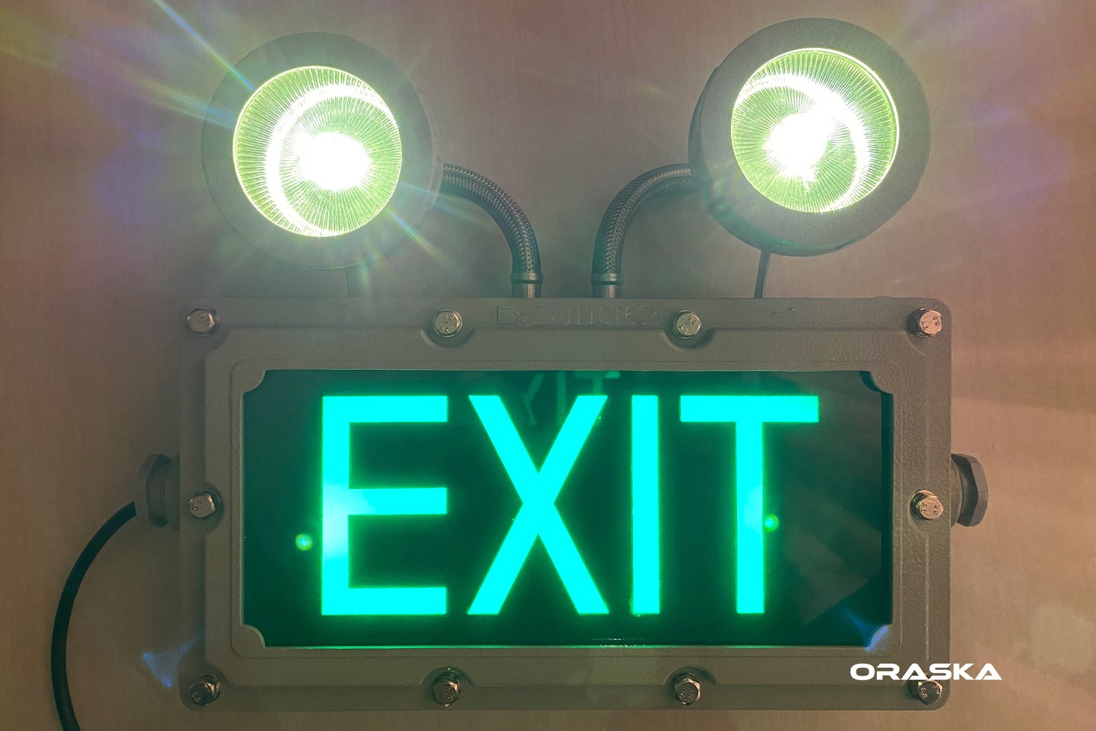 ORASKA EXP6492 Explosion Proof Emergency FOG-EXIT Light – 6W Fog + 2W Green Exit, 12V Battery, 3-4 Hr Backup, UL NFPA Standard
