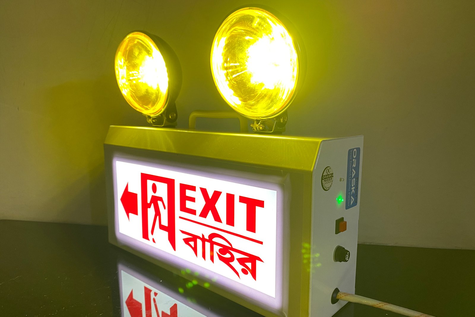 Emergency 24Watt Combo Yellow Fog Light with super bright 6Watt White Left Arrow Exit Sign Light-ORASKA EXF3297 with 4-5 Hrs Battery Backup