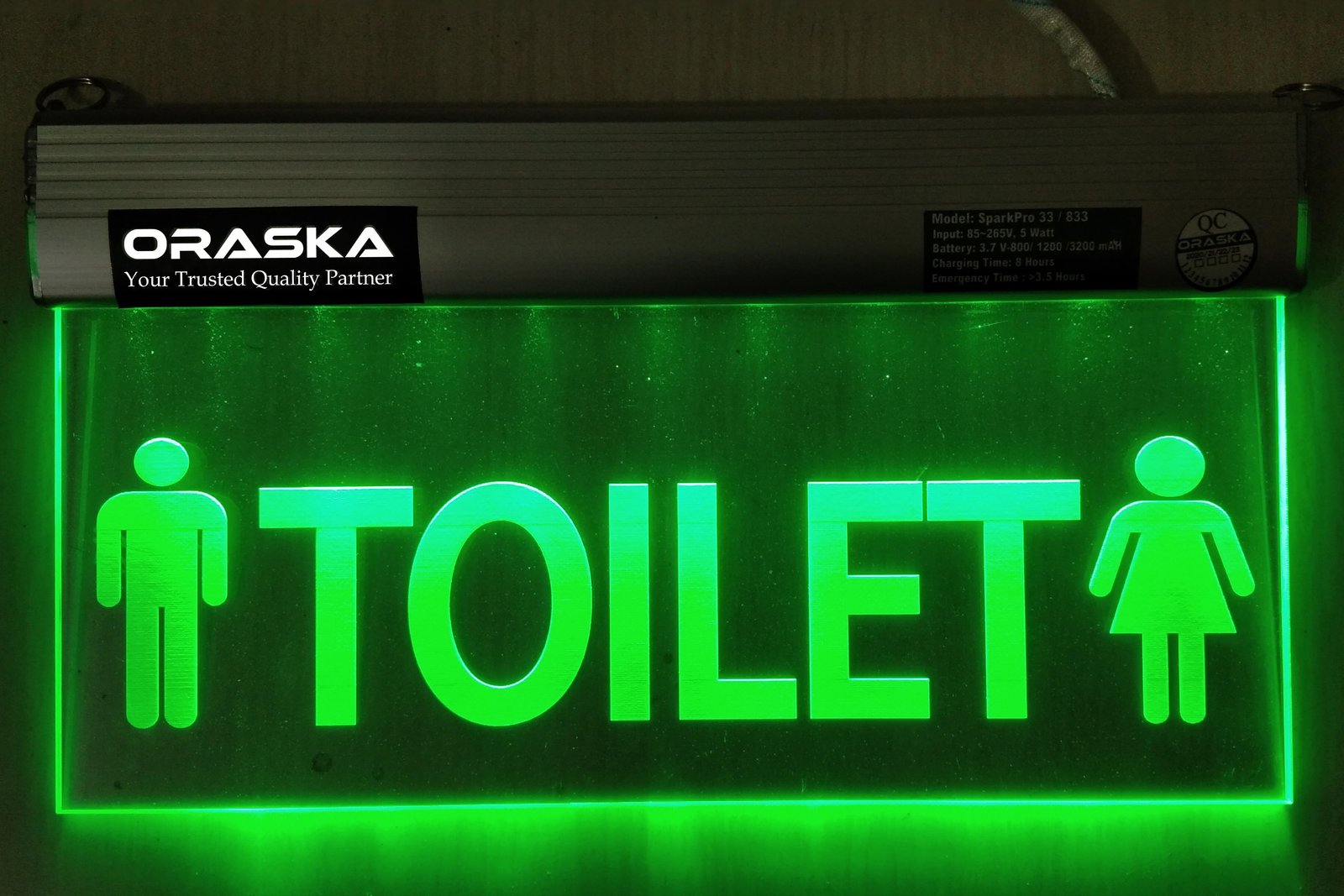ORASKA Emergency Exit Sign Light SparkPro A-33 14 by 8 inch Washroom-Toilet Sign