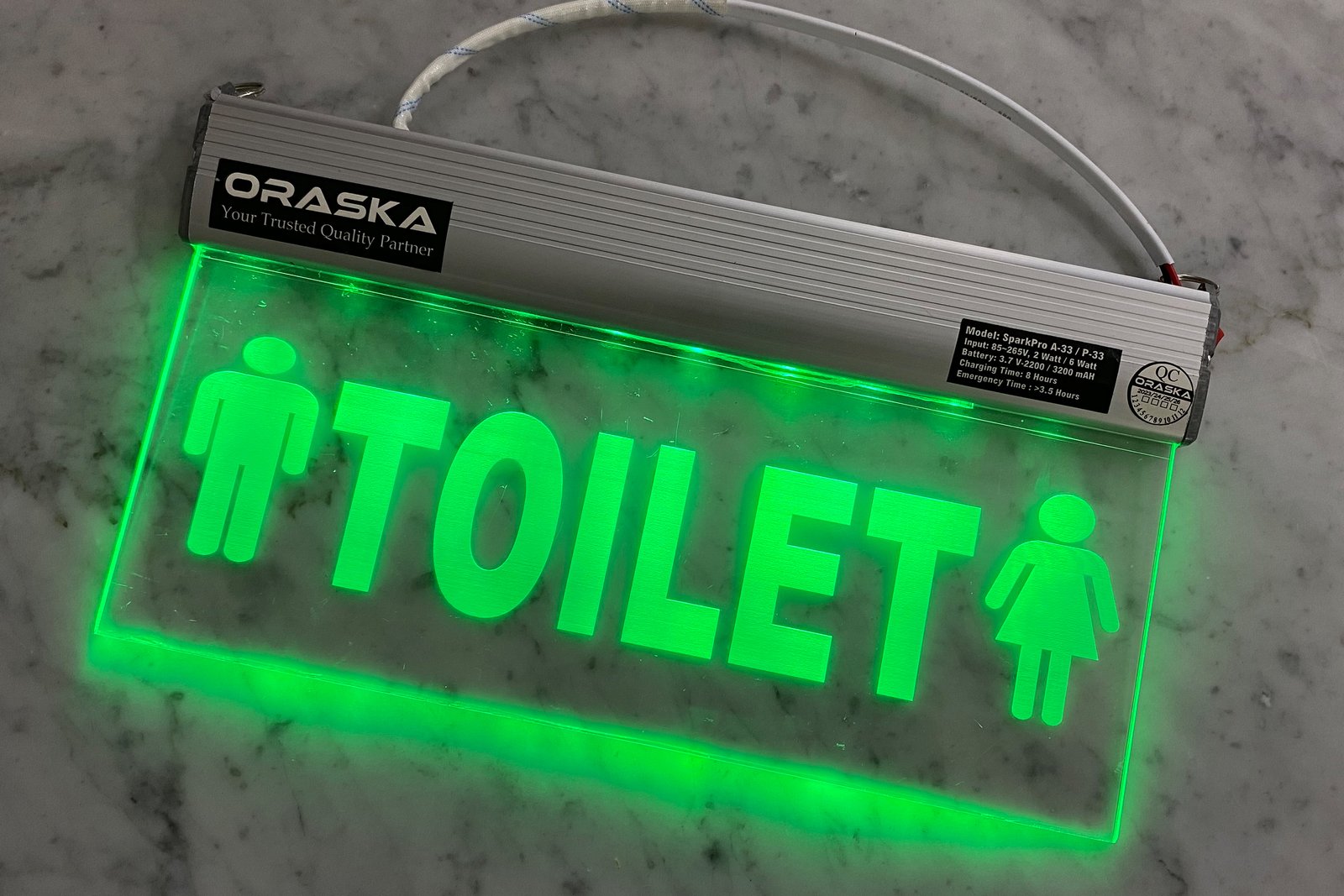 ORASKA Emergency Toilet Sign SparkPro A33 Clear Exit Sign Light 14 by 8 inch