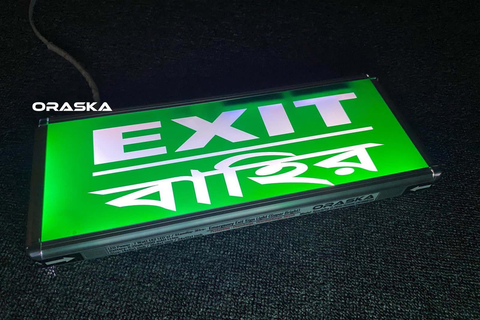 Emergency Exit Sign Light 7watt 3hrs backup 2 years Brand Warranty best quality ORASKA