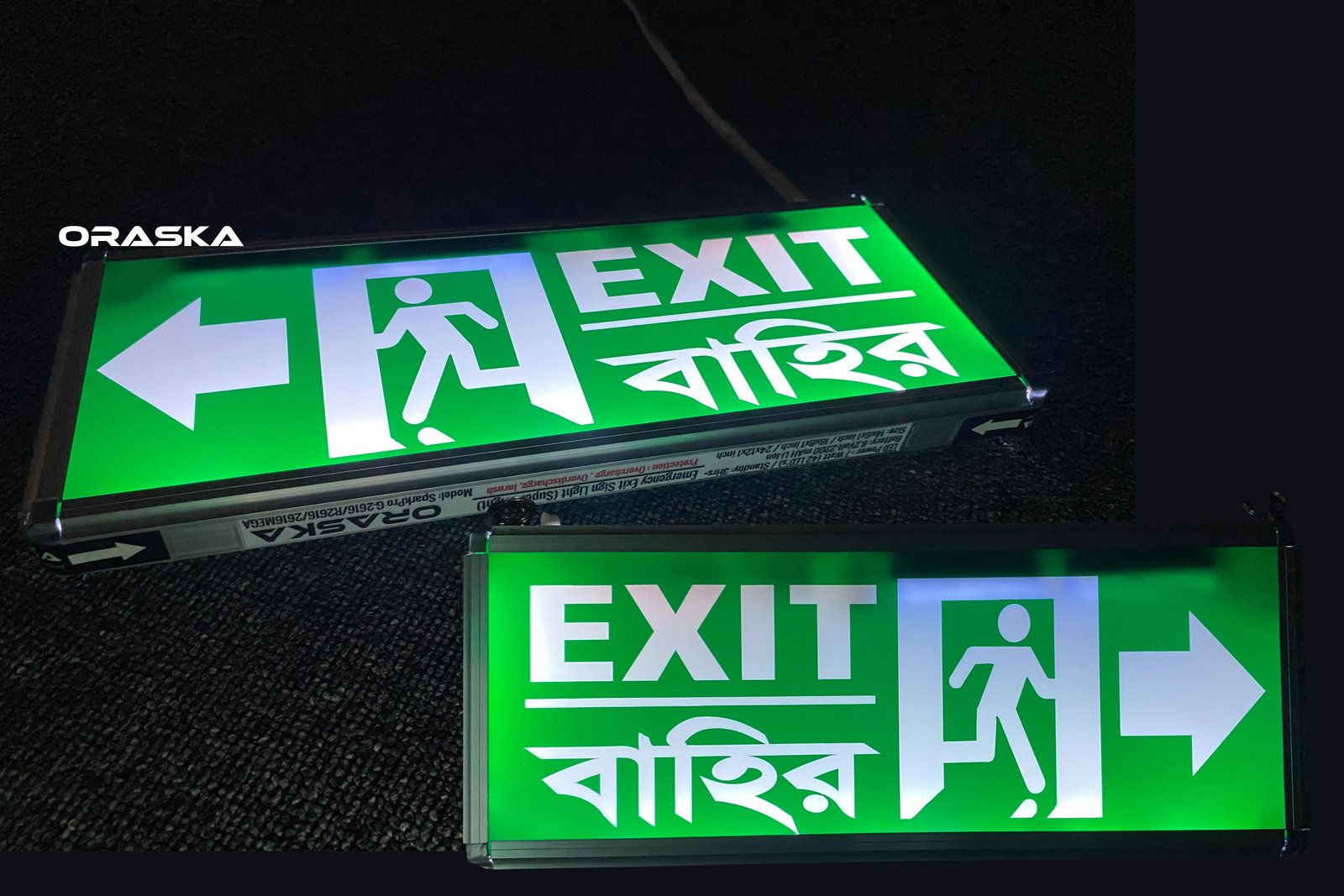 Exit Man Arrow Directional Exit Sign Bangladesh 7Watt Green White 3-4 Hrs Backup 2 Years Warranty
