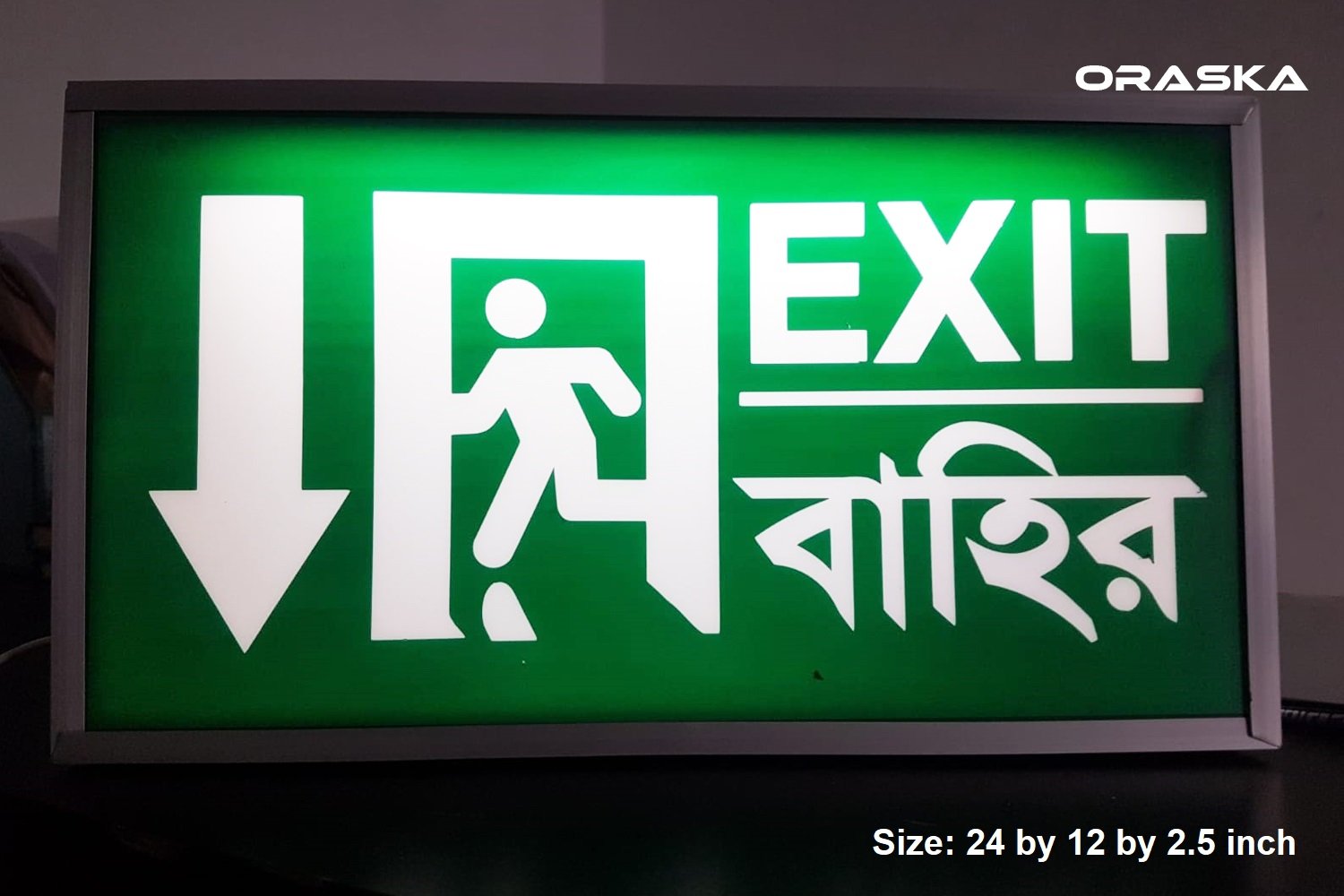 Emergency Exit 24 by 12 inch Light Box ORASKA 4 hrs backup 2 years warranty