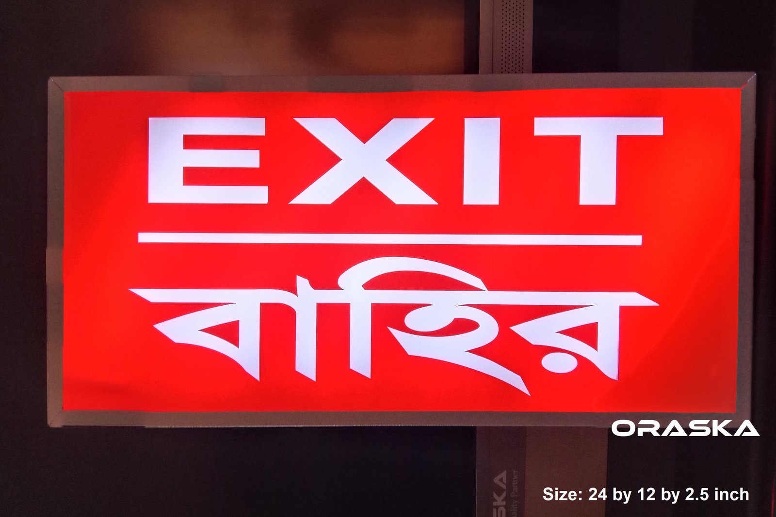 Red White Exit Sign Light Box ORASKA 4 hrs backup 2 years warranty