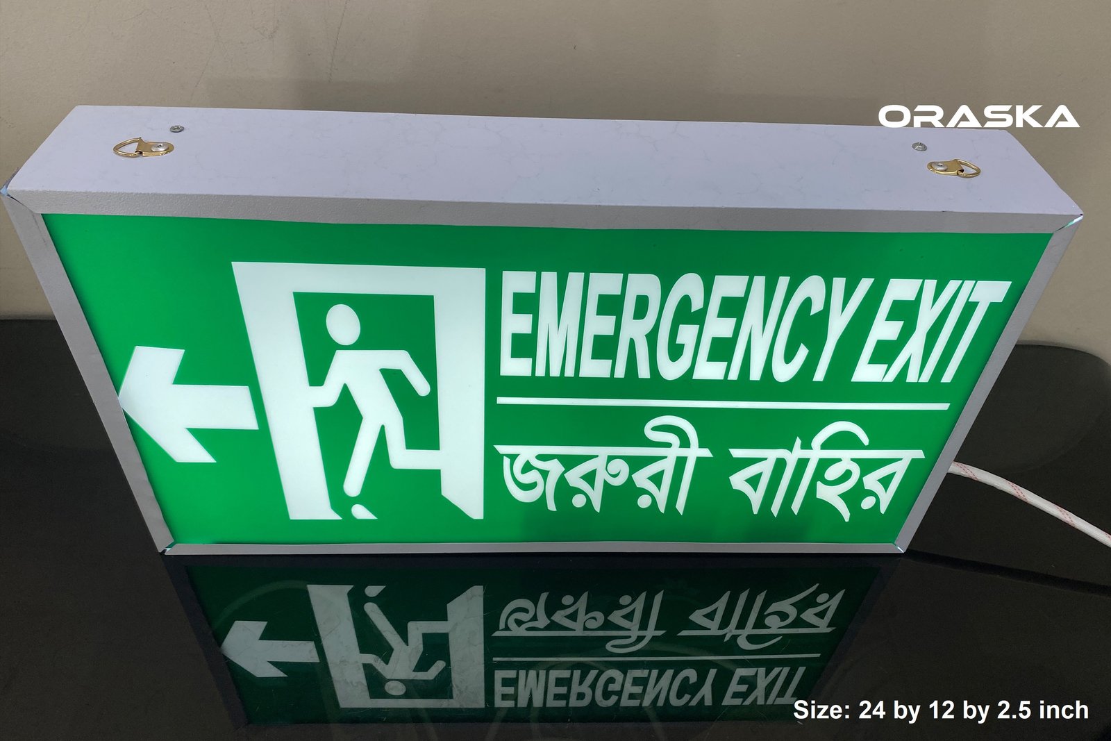 Exit Sign Light Box 24 by 12 inch 4 hrs backup 2 years warranty