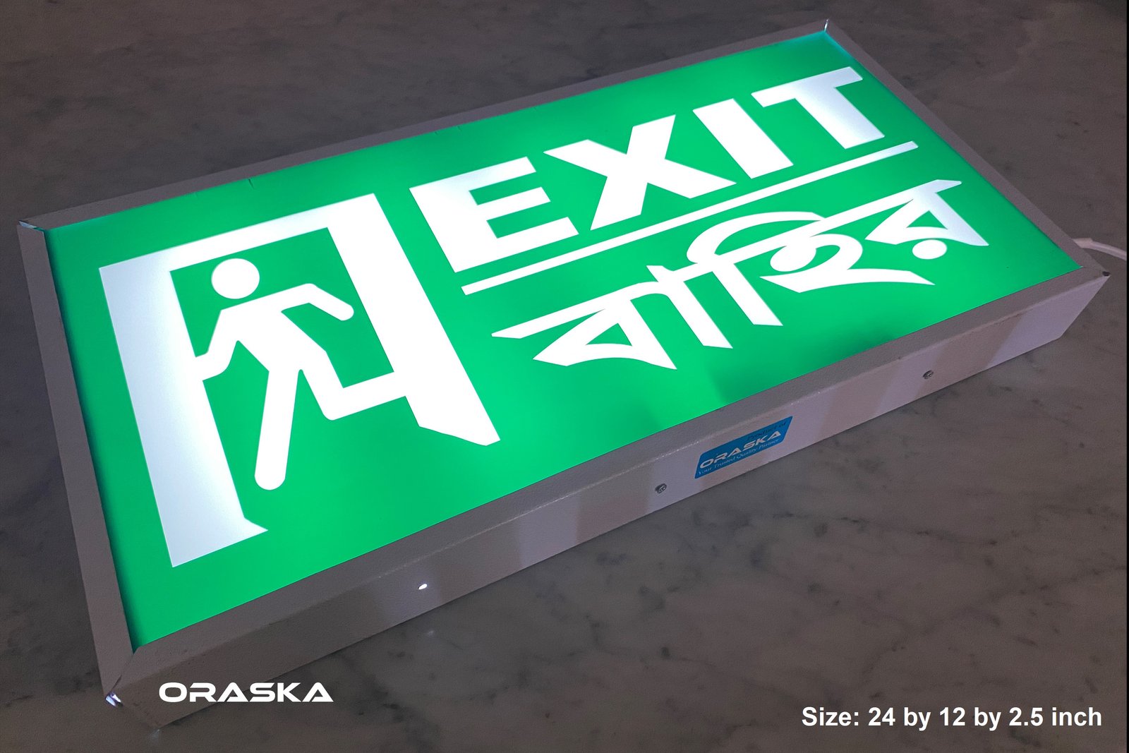 24 by 12 inch Exit Sign Light ORASKA 4 hrs backup 2 years warranty