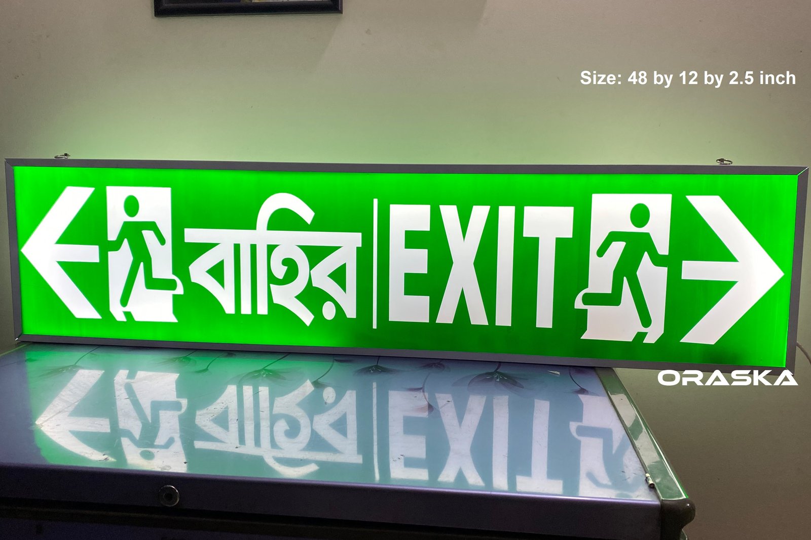 Emergency Evacuation Sign light Box 48 by 12 inch 4 hrs backup 2 years warranty