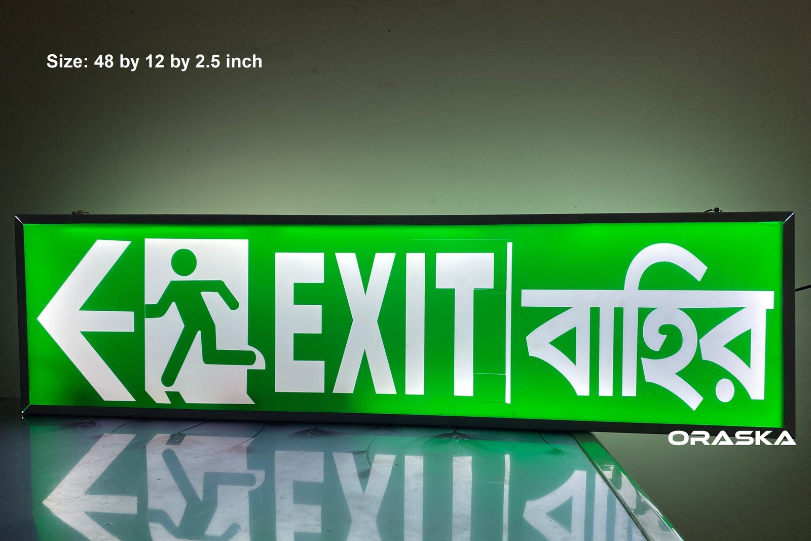 ORASKA 48 by 12 inch Emergency Box Exit Sign Light 4 hrs backup 2 years warranty