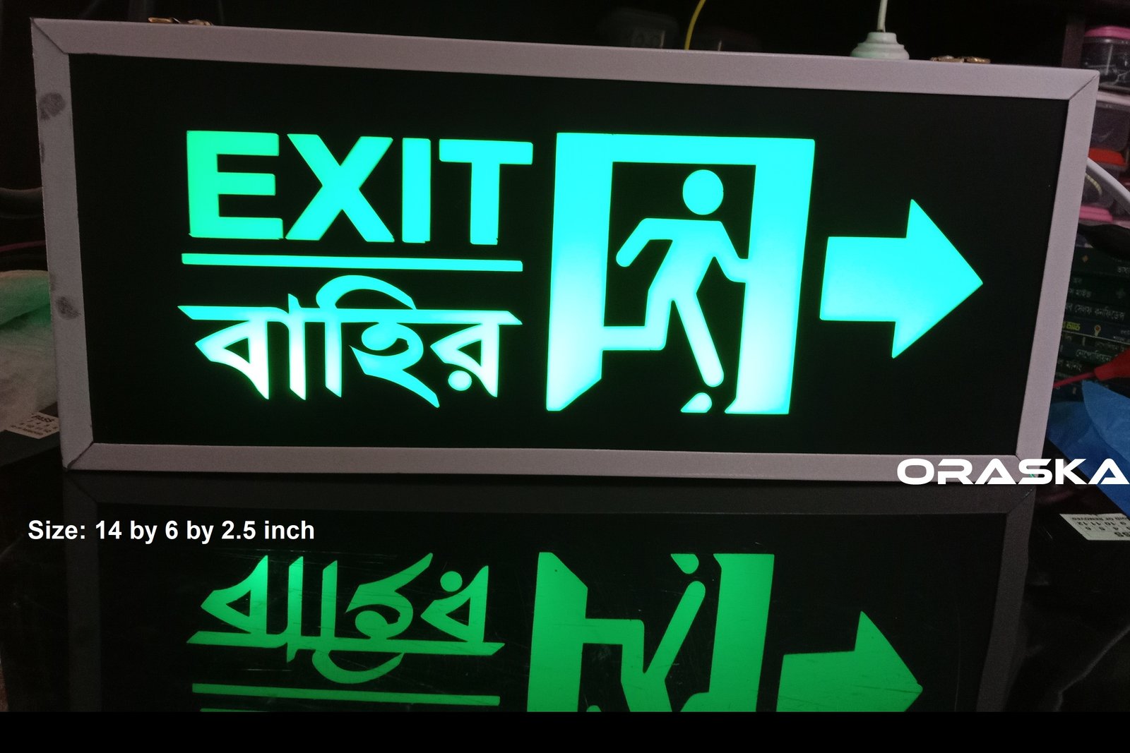 ORASKA UltraGlow 14 by 6 inch Emergency Exit Sign Box 2 years warranty